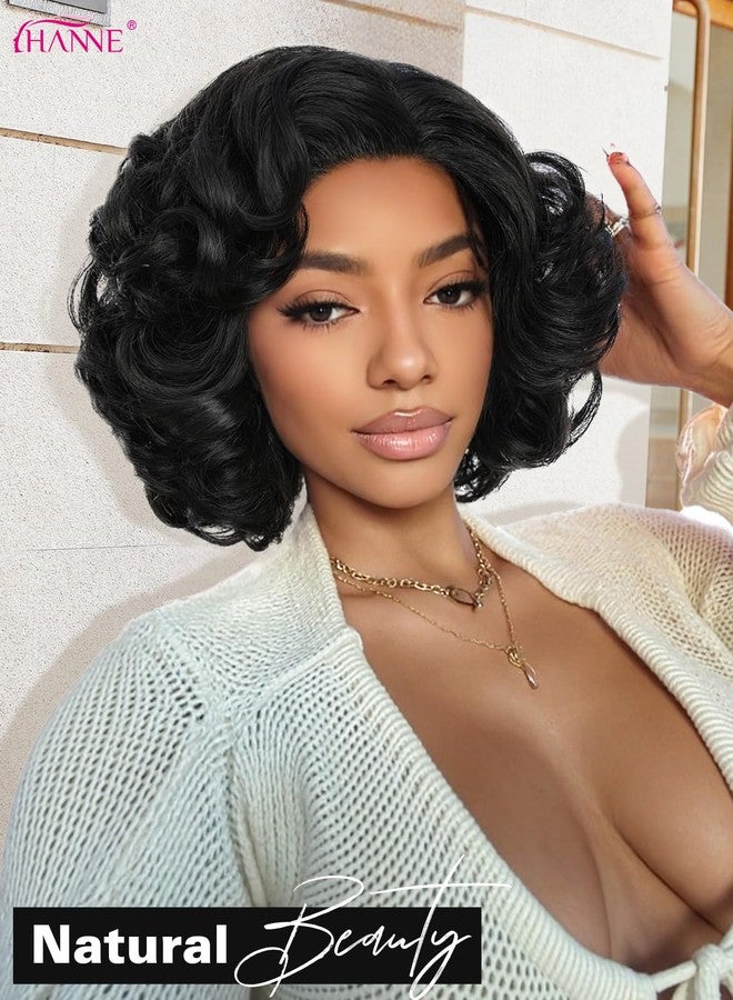 HANNE T Lace Short Curly Wigs for Black Women 13 * 4 * 1 Pre Cut Curly Synthetic Lace Wig 9 Inch Short Curly Wigs (Natural Black) - Image 4
